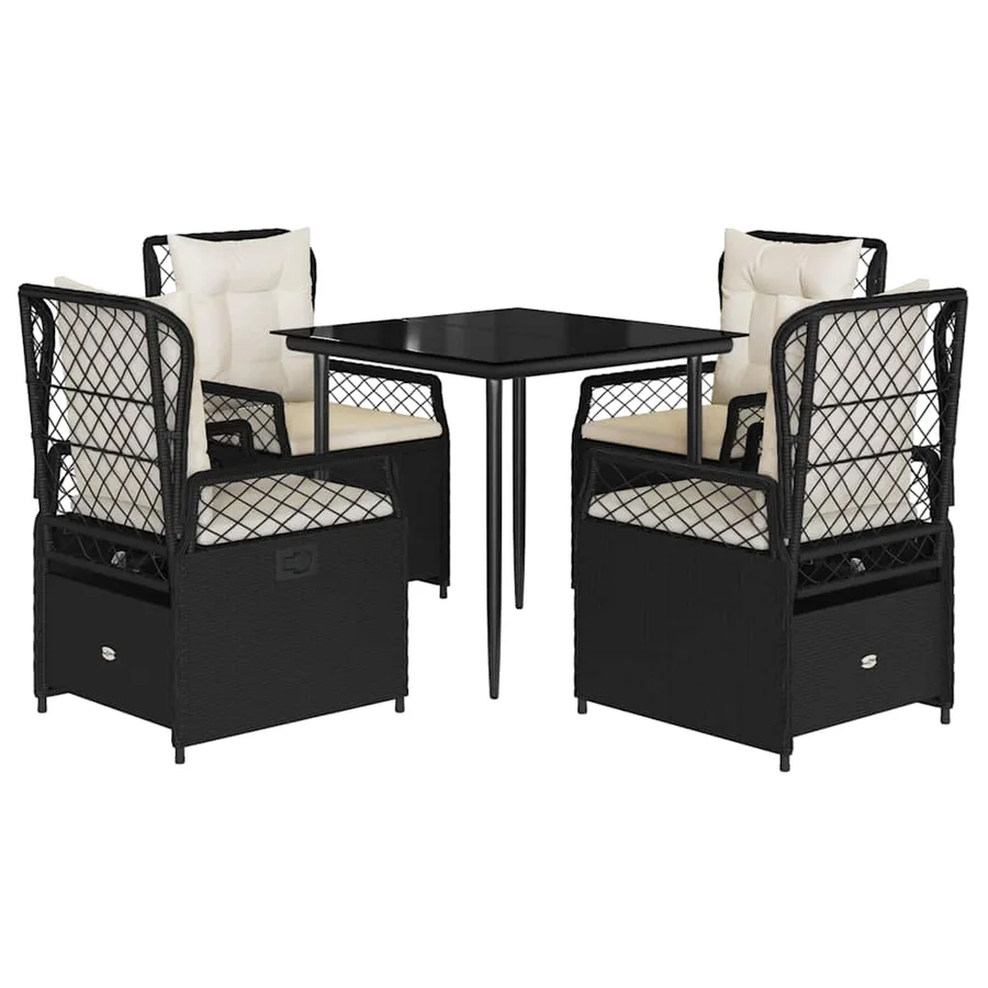 Ensemble à manger de jardin coussins 5pcs Noir Résine tressée - 2