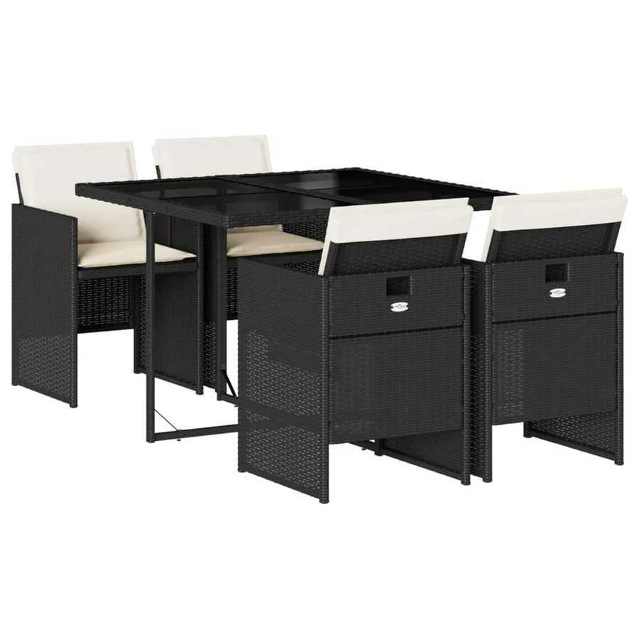 Ensemble à manger de jardin coussins 5pcs Noir Résine tressée - 2