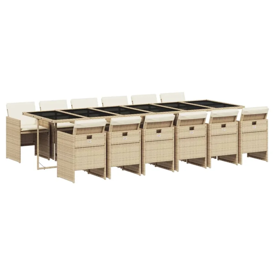 Ensemble à manger de jardin et coussins 13 pcs beige - 2