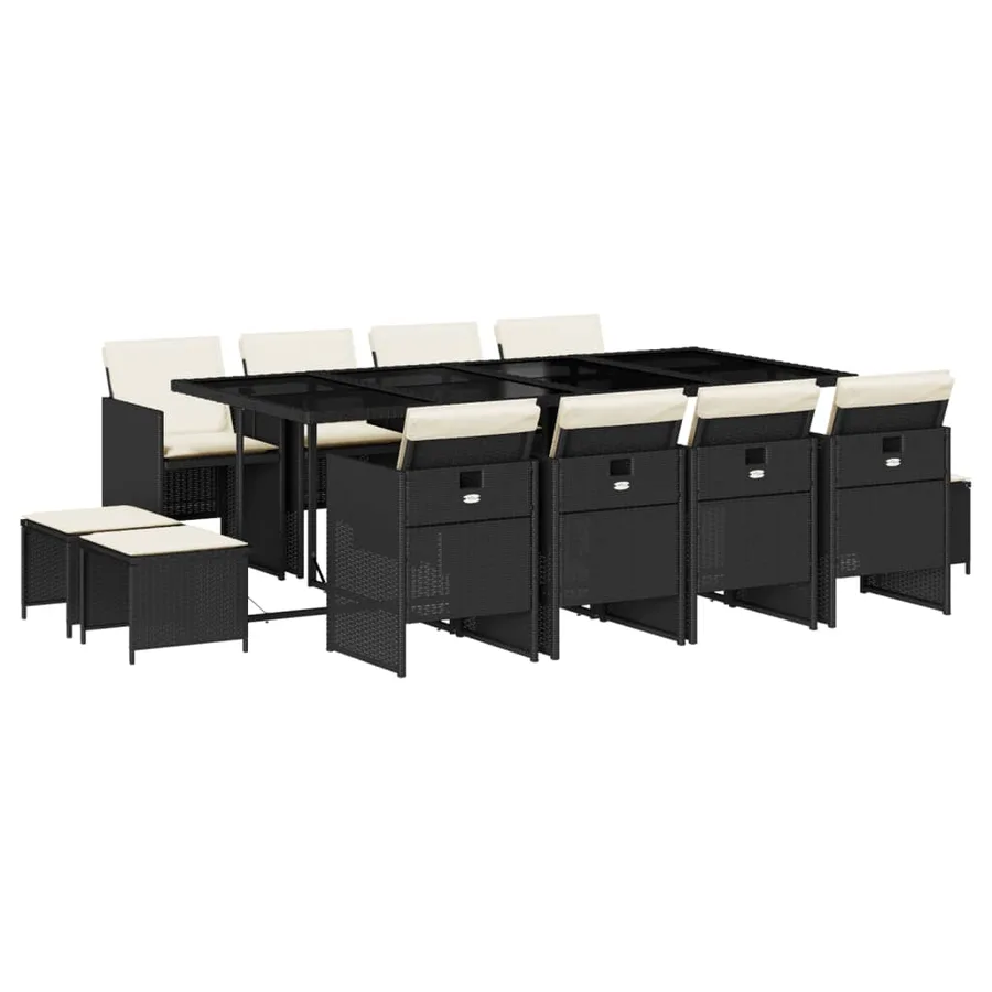 Ensemble à manger de jardin 13 pcs coussins noir résine tressée - 2