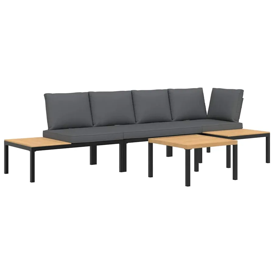 Salon de jardin 4 pcs avec coussins noir aluminium - 2