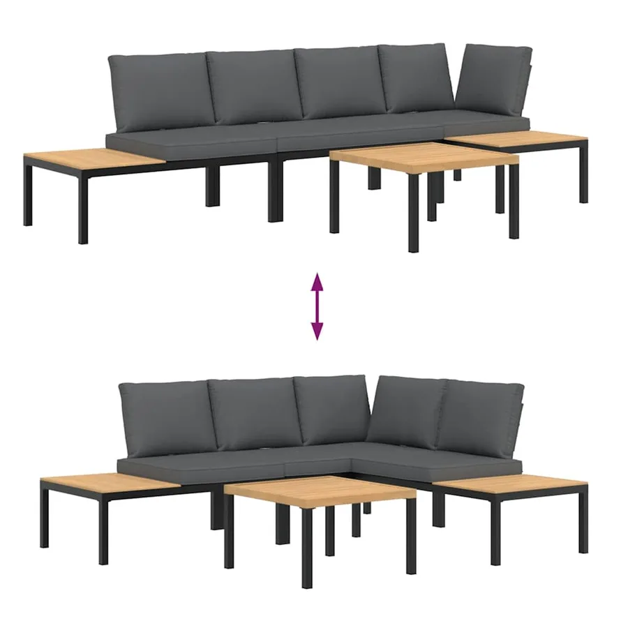 Salon de jardin 4 pcs avec coussins noir aluminium - 6