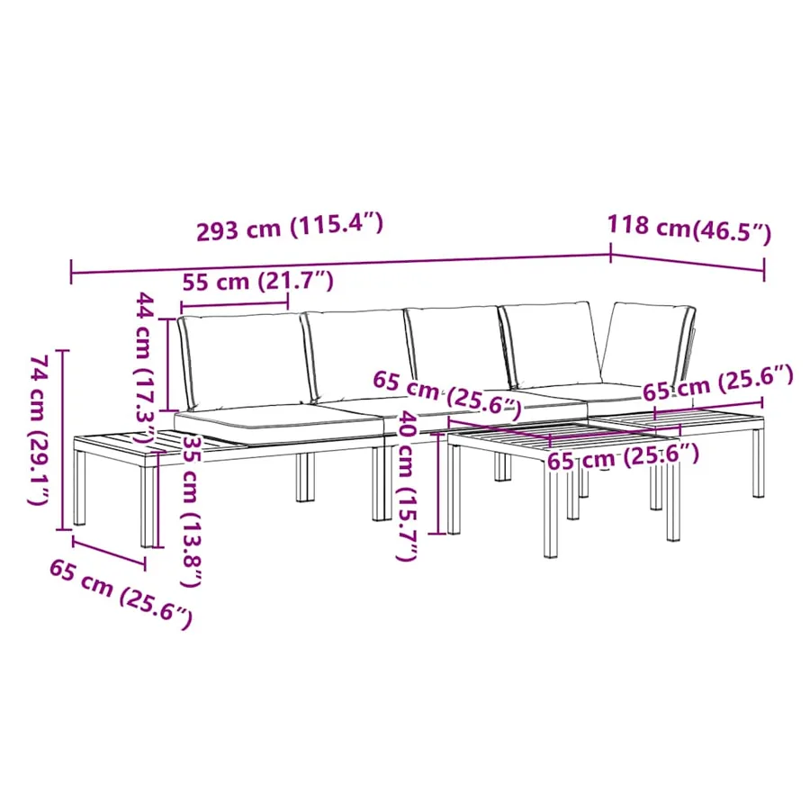 Salon de jardin 4 pcs avec coussins noir aluminium - 9