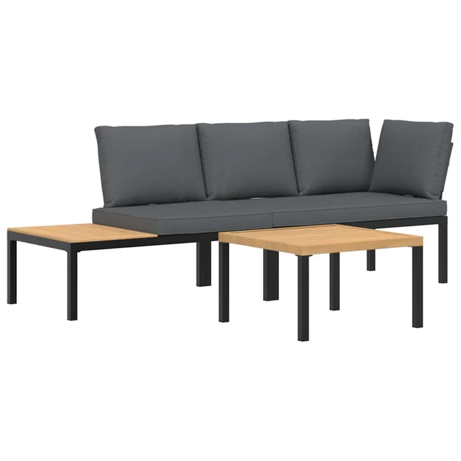 Salon de jardin 3 pcs avec coussins noir aluminium - 2