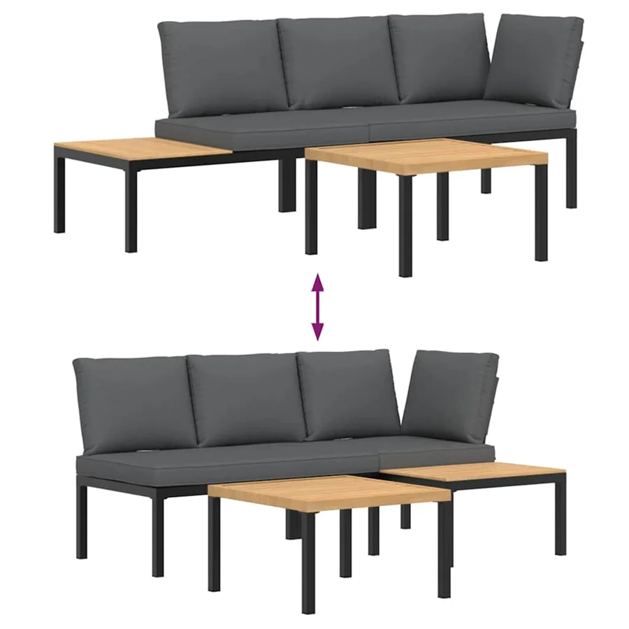 Salon de jardin 3 pcs avec coussins noir aluminium - 6