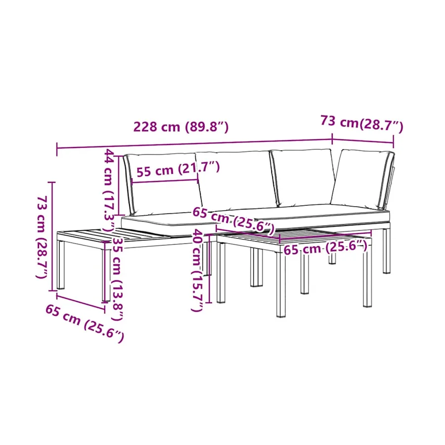 Salon de jardin 3 pcs avec coussins noir aluminium - 9