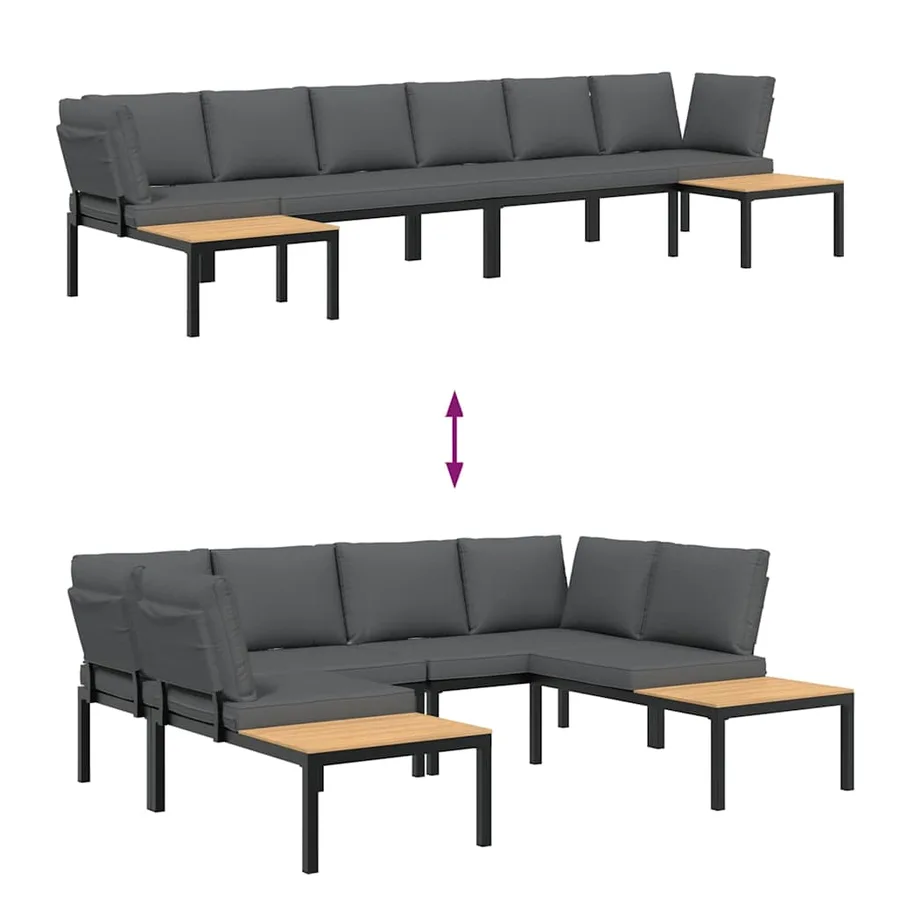 Salon de jardin 4 pcs avec coussins noir aluminium - 5