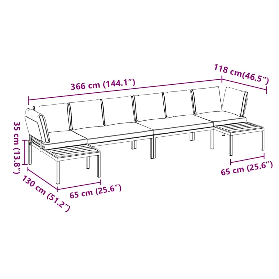 Salon de jardin 4 pcs avec coussins noir aluminium - 8