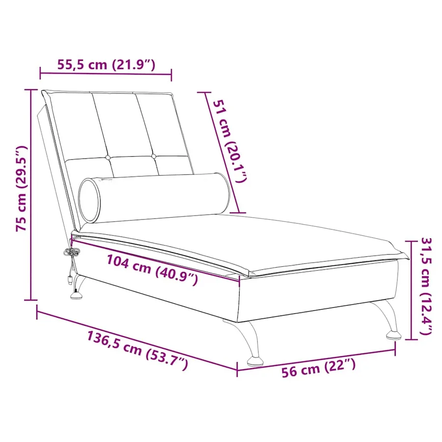 Chaise longue de massage avec traversin noir velours - 10