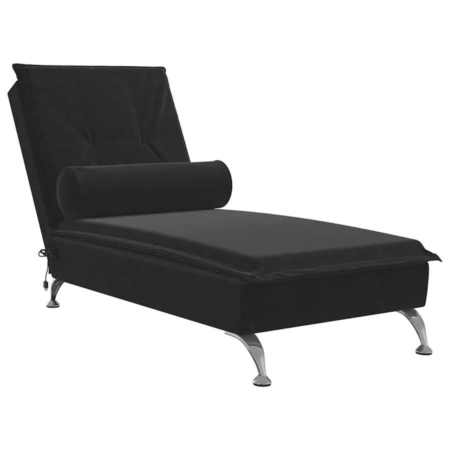 Chaise longue de massage avec traversin noir velours - 2