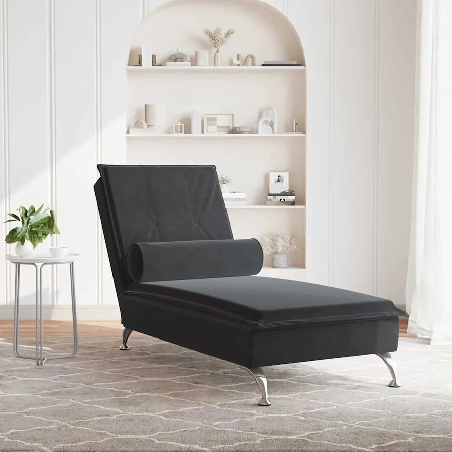 Chaise longue de massage avec traversin noir velours - 3