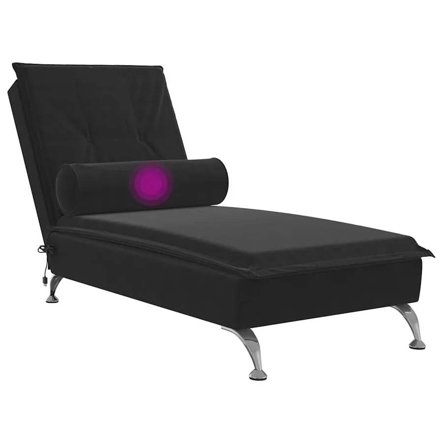 Chaise longue de massage avec traversin noir velours - 7