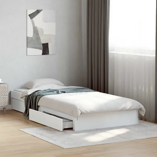 Cadre de lit avec tiroirs sans matelas blanc 75x190 cm