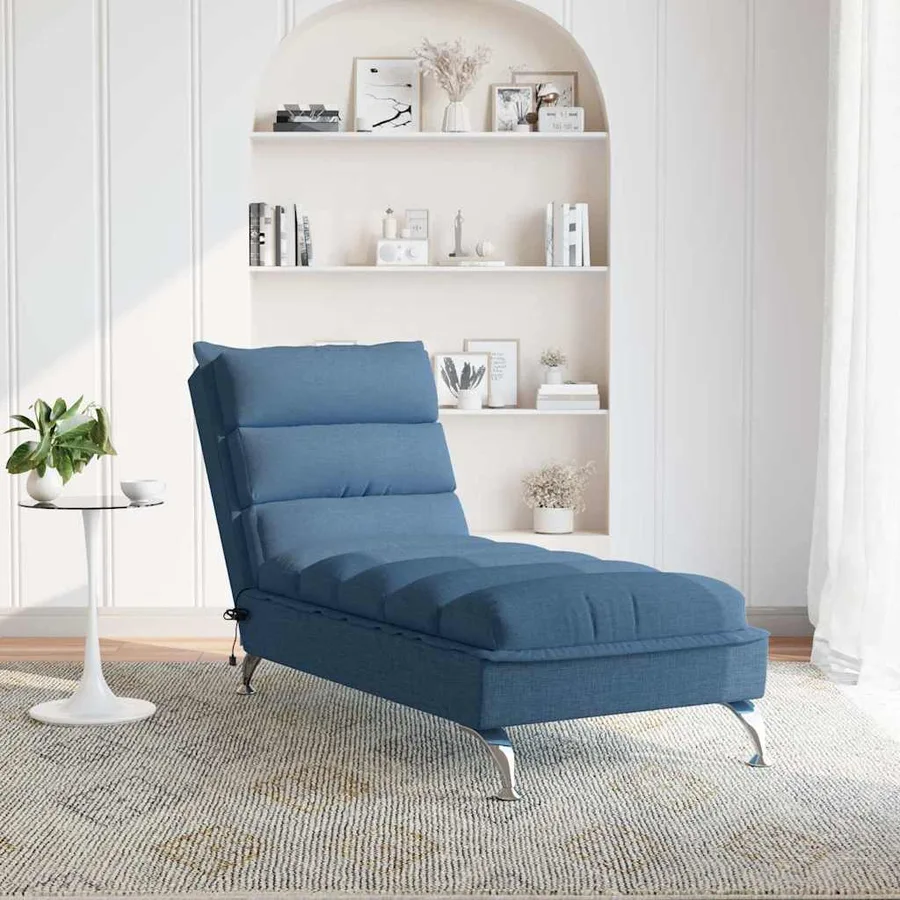 Chaise longue de massage avec coussins bleu tissu - 3