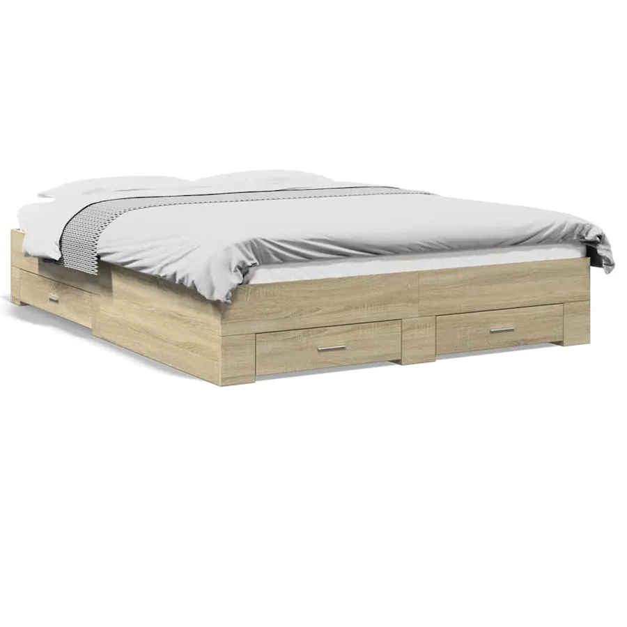 Cadre de lit avec tiroirs sans matelas chêne sonoma 150x200 cm - 2