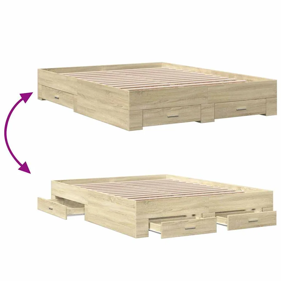 Cadre de lit avec tiroirs sans matelas chêne sonoma 150x200 cm - 7
