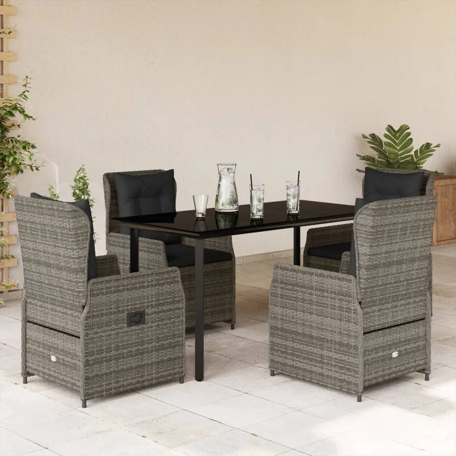 Ensemble à manger de jardin 5 pcs coussins gris résine tressée