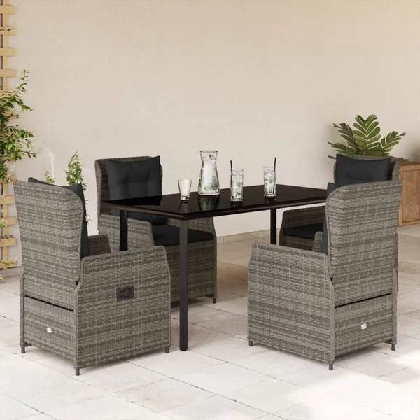 Ensemble à manger de jardin 5 pcs coussins gris résine tressée