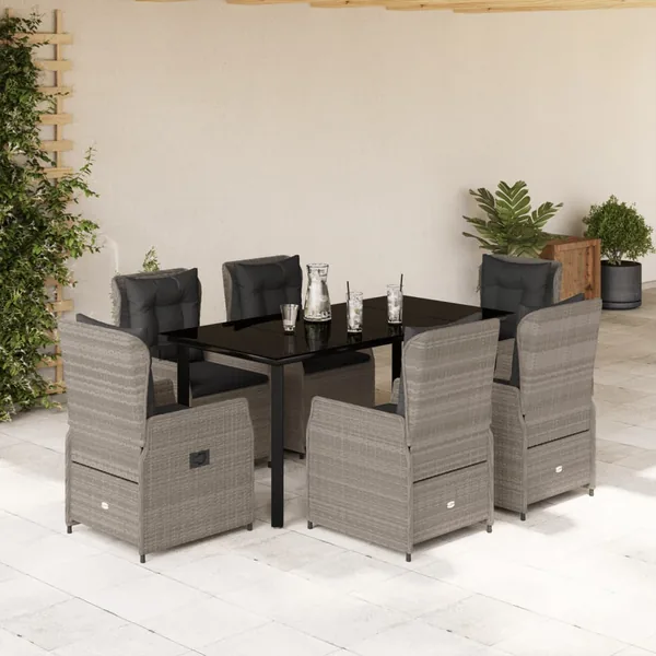 Ensemble à manger de jardin et coussins 7 pcs gris clair rotin
