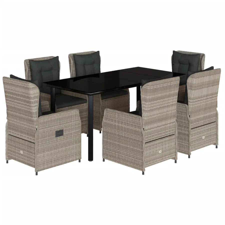 Ensemble à manger de jardin et coussins 7 pcs gris clair rotin - 2