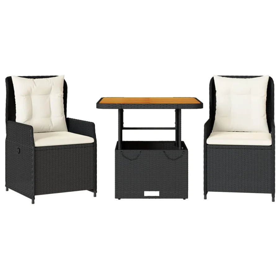 Ensemble de bistro 3 pcs avec coussins noir résine tressée - 2