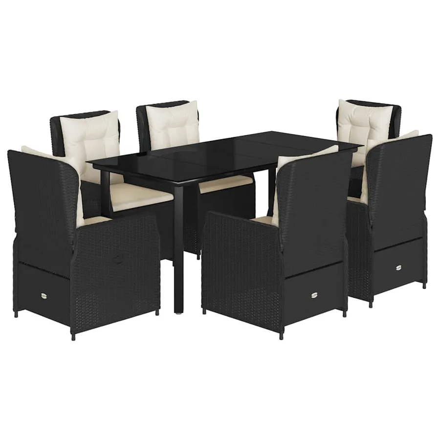 Ensemble à manger de jardin coussins 7pcs Noir Résine tressée - 2