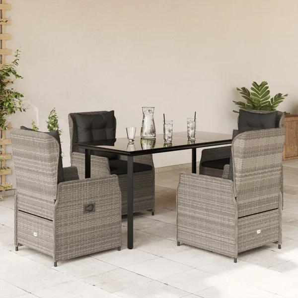 Ensemble à manger de jardin et coussins 5 pcs gris clair rotin