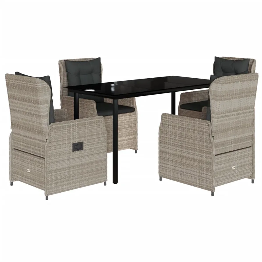 Ensemble à manger de jardin et coussins 5 pcs gris clair rotin - 2