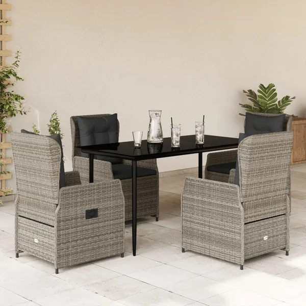 Ensemble à manger de jardin 5 pcs coussins gris résine tressée