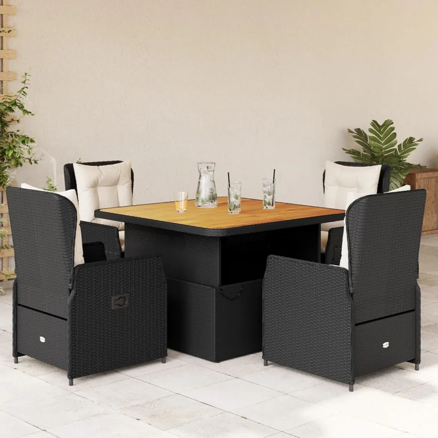 Ensemble à manger de jardin coussins 5pcs Noir Résine tressée