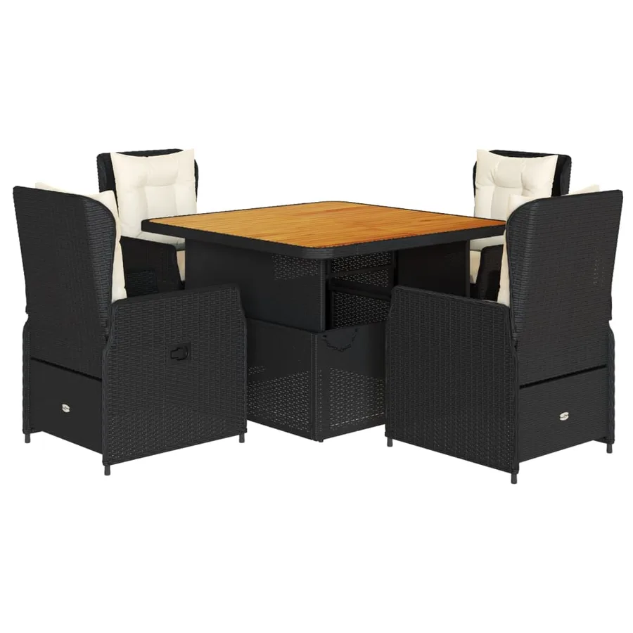 Ensemble à manger de jardin coussins 5pcs Noir Résine tressée - 2