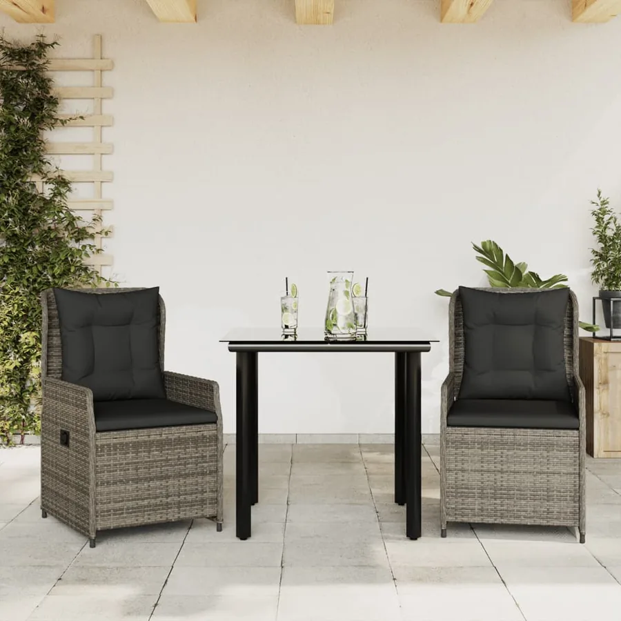 Ensemble à manger de jardin 3 pcs coussins gris résine tressée