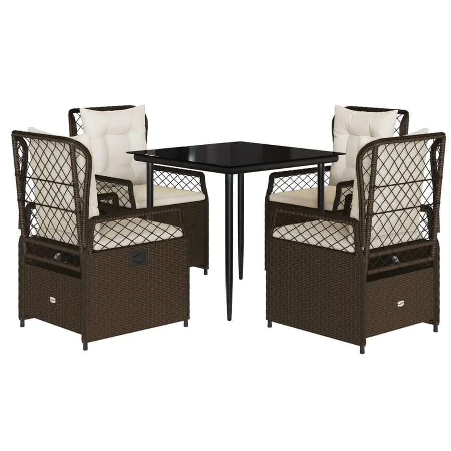Ensemble à manger de jardin 5 pcs et coussins marron poly rotin - 2