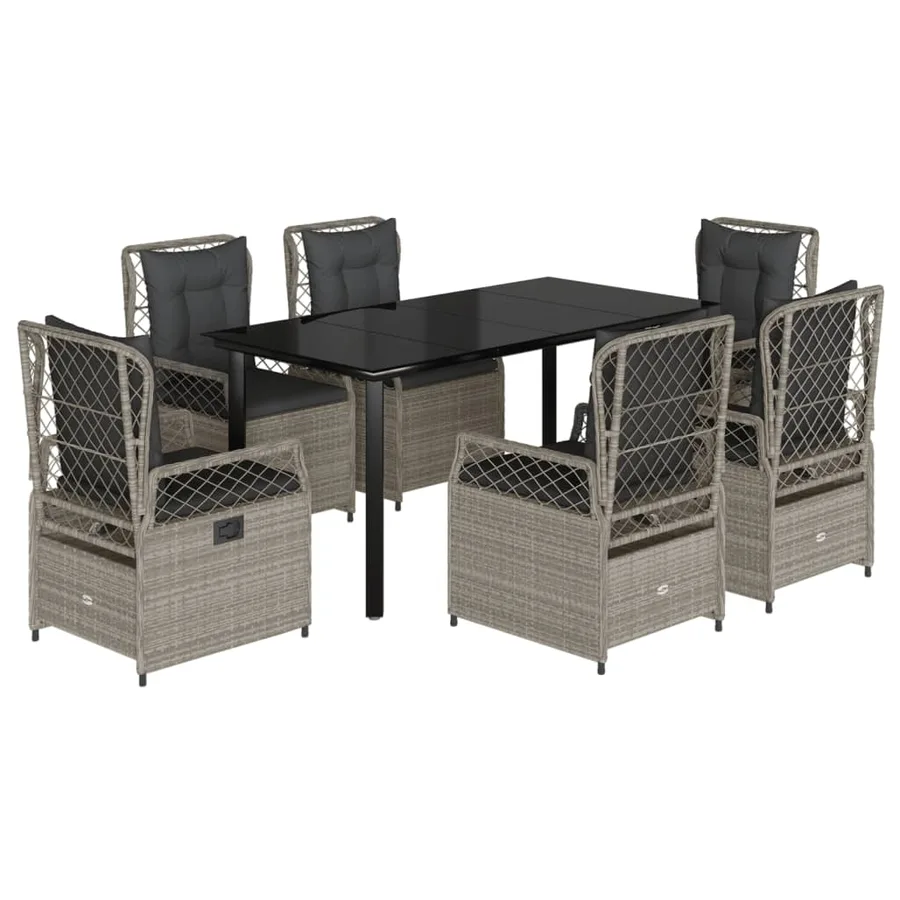 Ensemble à manger de jardin et coussins 7 pcs gris clair rotin - 2