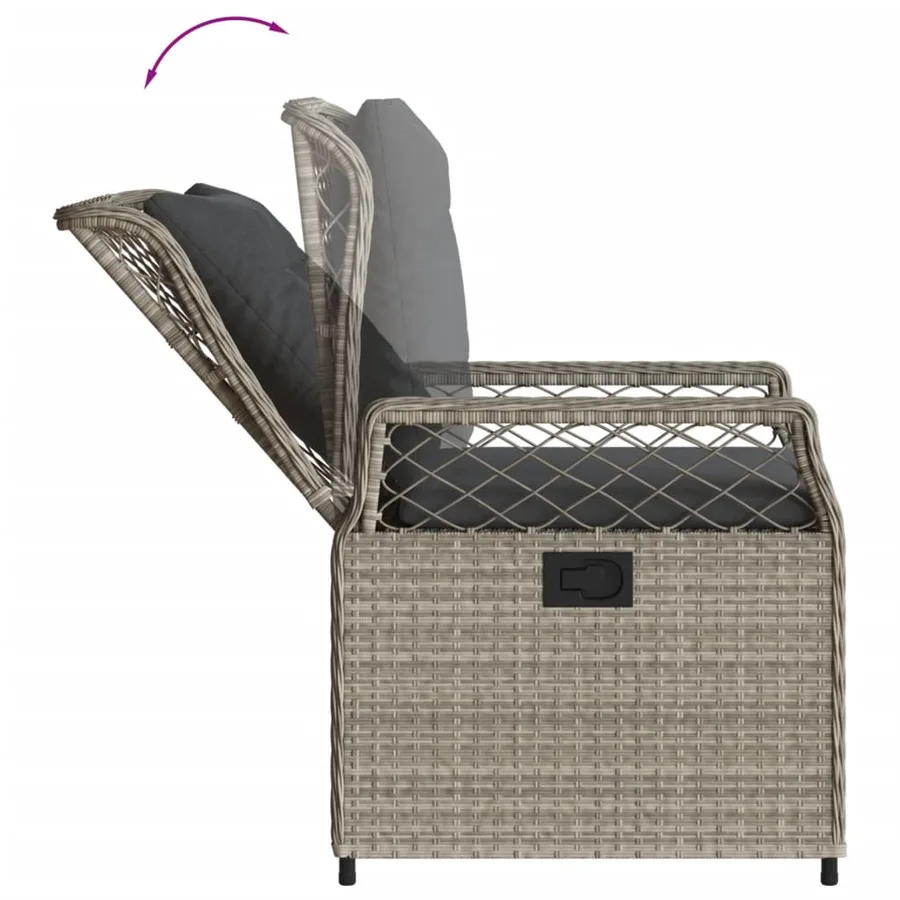 Ensemble à manger de jardin 3pcs coussins gris clair poly rotin - 5