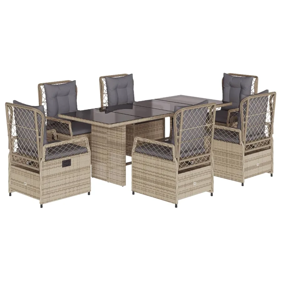 Ensemble à manger de jardin et coussins 7 pcs beige poly rotin - 2