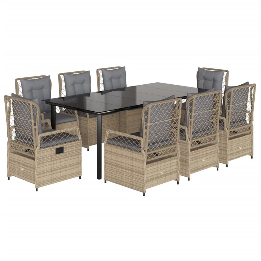 Ensemble à manger de jardin et coussins 9 pcs beige Poly rotin - 2