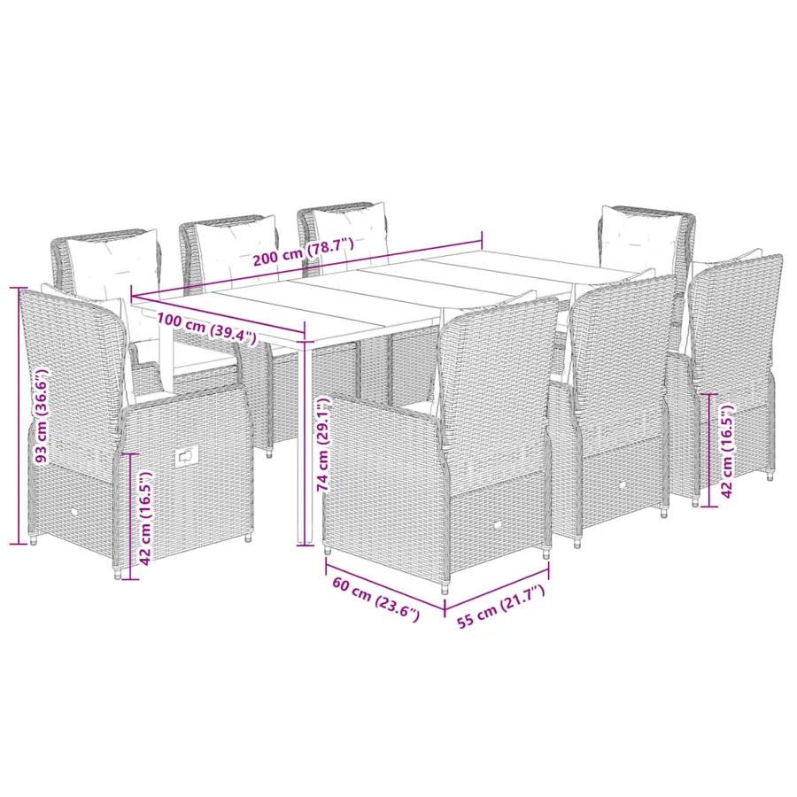 Ensemble à manger de jardin et coussins 9 pcs beige Poly rotin - 8