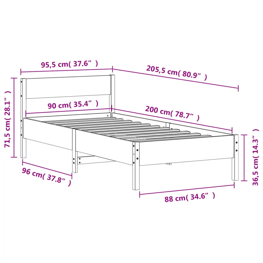 Cadre de lit sans matelas cire marron 90x200 cm bois pin massif - 9