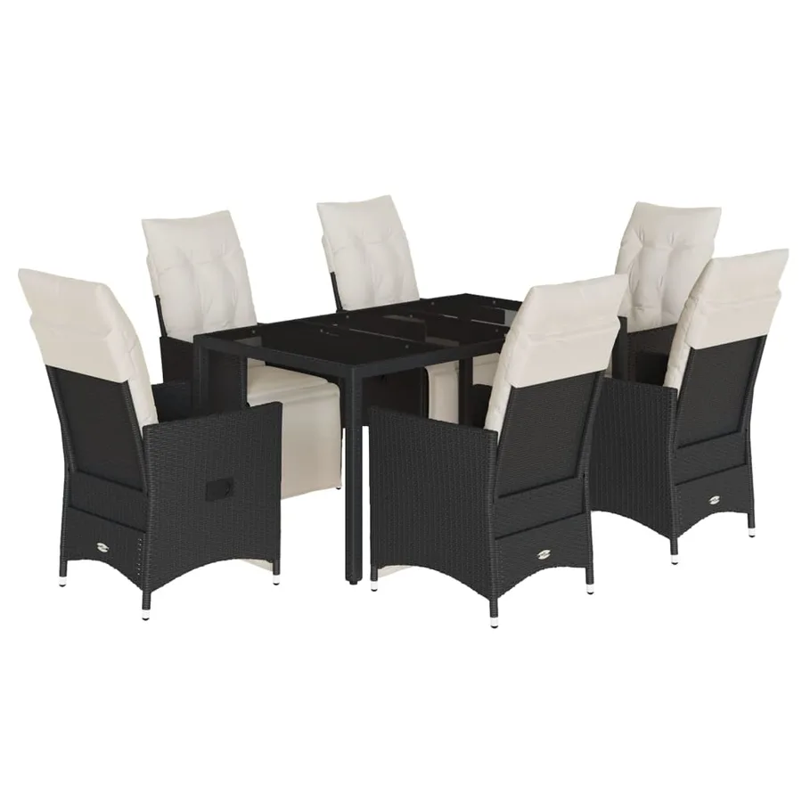 Ensemble à manger de jardin coussins 7pcs Noir Résine tressée - 2