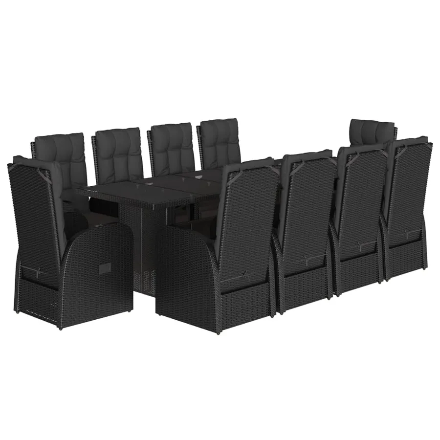 Ensemble à manger de jardin 11 pcs coussins noir résine tressée - 2