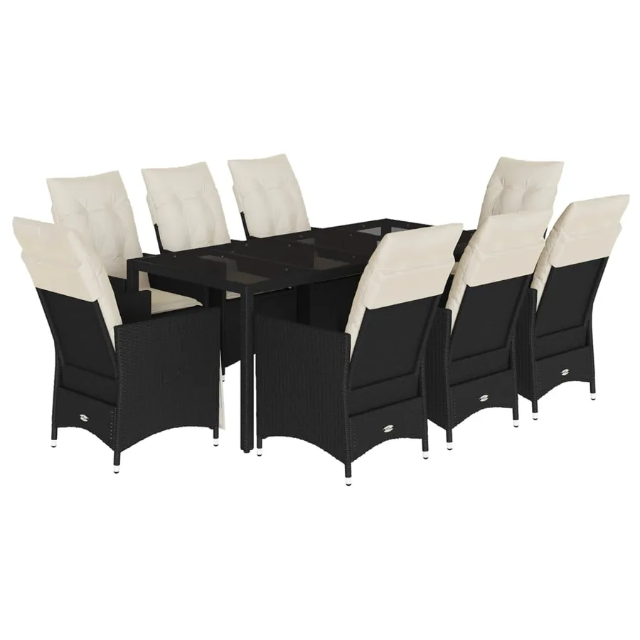 Ensemble à manger de jardin 9pcs coussins noir résine tressée - 2