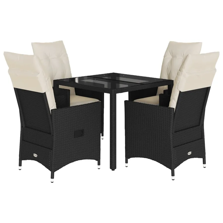 Ensemble à manger de jardin coussins 5pcs Noir Résine tressée - 2