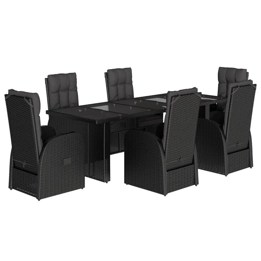Ensemble à manger de jardin coussins 7 pcs noir résine tressée - 2
