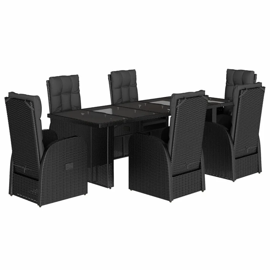 Ensemble à manger de jardin coussins 7 pcs noir résine tressée - 2