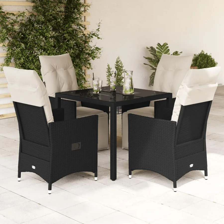 Ensemble à manger de jardin coussins 5pcs Noir Résine tressée