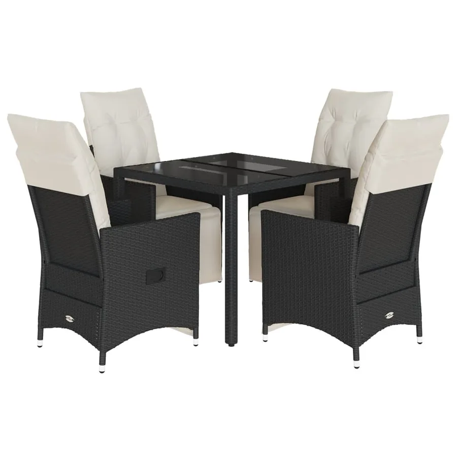 Ensemble à manger de jardin coussins 5pcs Noir Résine tressée - 2