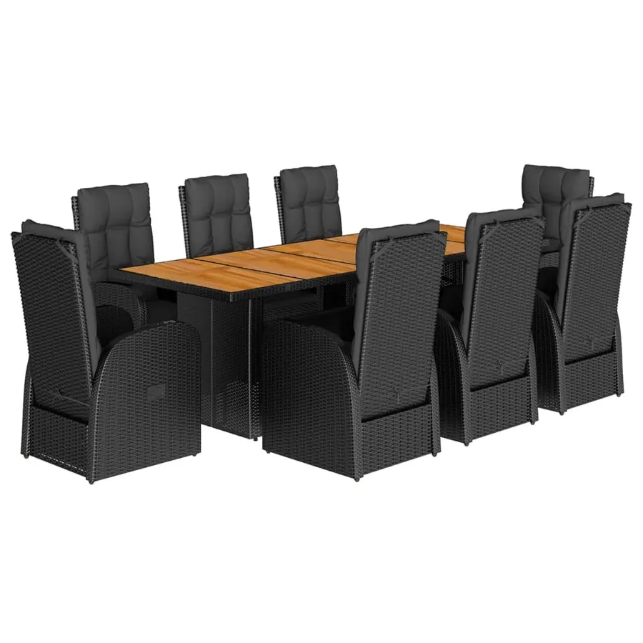 Ensemble à manger de jardin 9pcs coussins noir résine tressée - 2