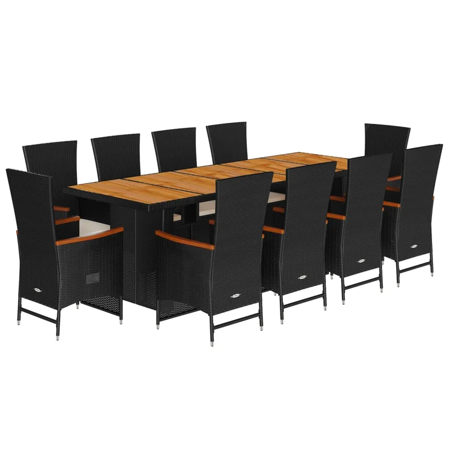 Ensemble à manger de jardin 11 pcs coussins noir résine tressée - 2