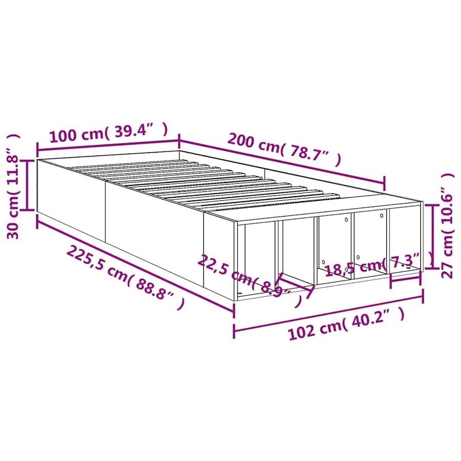 Cadre de lit sans matelas noir 100x200 cm - 10